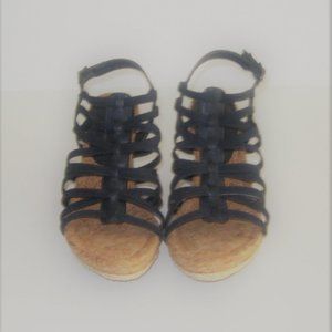 Navy Strappy Wedge Sandals